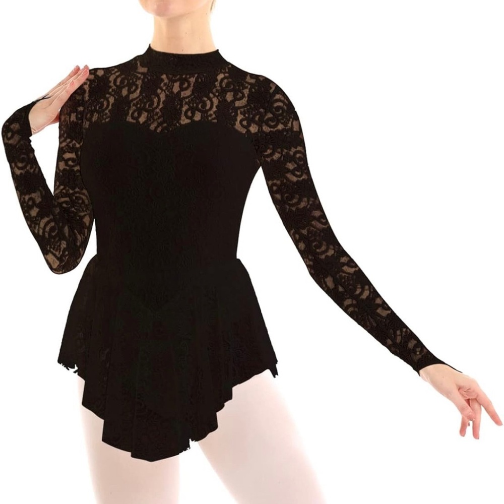 Black Lace Dance / Skating Leotard with Skirt